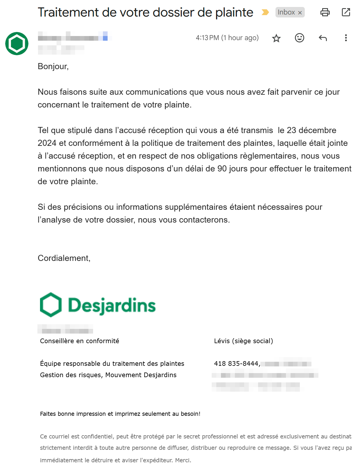 Desjardins communication